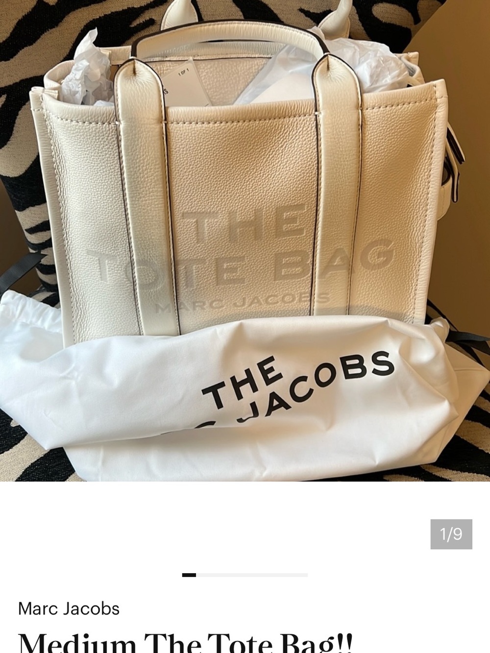 Marc Jacobs Cream Pebbled 'The Tote Bag' Embossed Leather Tote